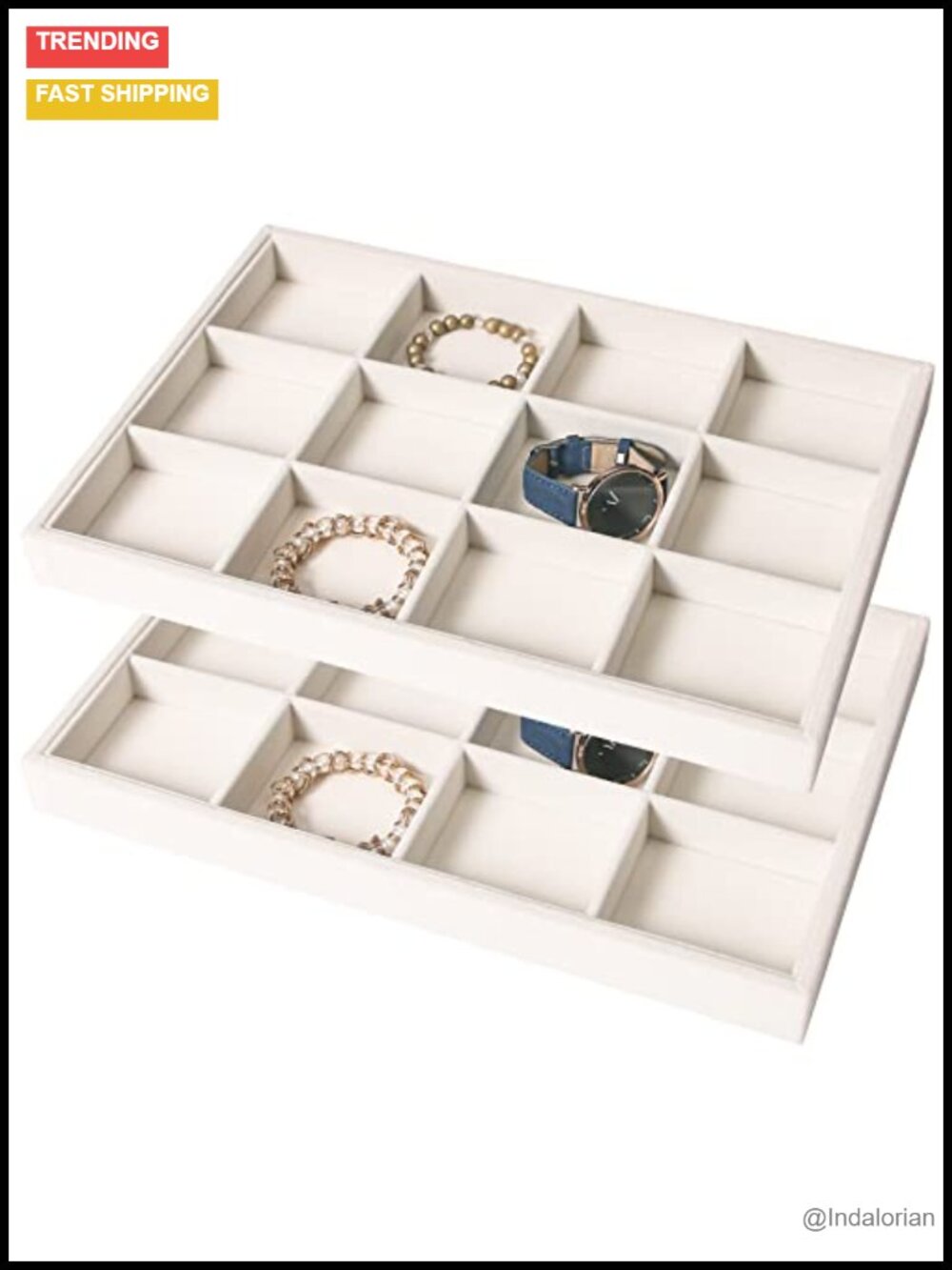 Velvet 12 Grids Jewelry Organizer Tray Stackable Bracelet Earring Holder